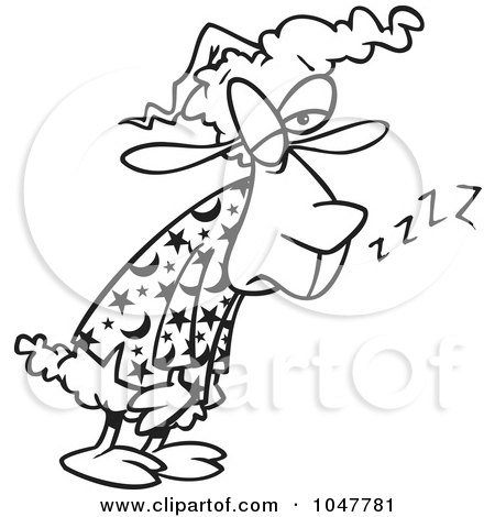 Royalty-Free (RF) Clip Art Illustration of a Cartoon Black And White Outline Design Of A Tired Sleepless Sheep by toonaday