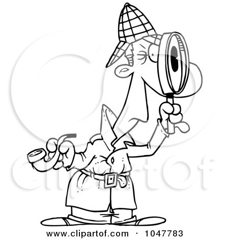 Royalty-Free (RF) Clip Art Illustration of a Cartoon Black And White Outline Design Of Sherlock by toonaday