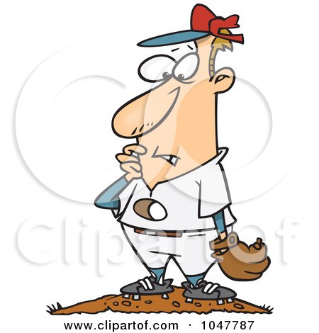 Royalty-Free (RF) Clip Art Illustration of a Cartoon Hole Through A Baseball Pitcher by toonaday