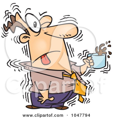 Royalty-Free (RF) Clip Art Illustration of a Cartoon Shaky Businessman With Coffee by toonaday