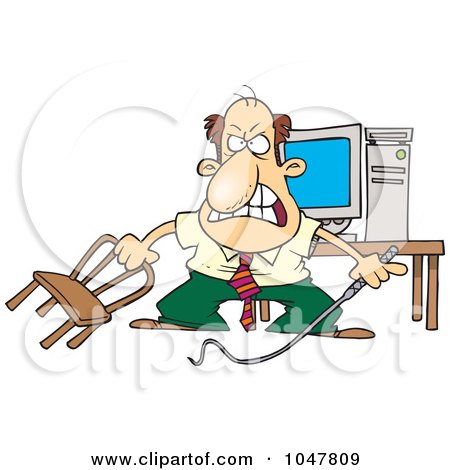 Royalty-Free (RF) Clip Art Illustration of a Cartoon Businessman Holding A Whip In Front Of His Computer by toonaday