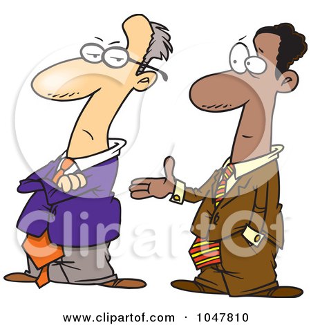 Royalty-Free (RF) Clip Art Illustration of a Cartoon Guy Turning Away From A Handshake by toonaday