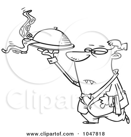 Royalty-Free (RF) Clip Art Illustration of a Cartoon Black And White Outline Design Of A Vampire Waiter by toonaday