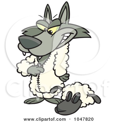 Royalty-Free (RF) Clip Art Illustration of a Cartoon Wolf Dressing In Sheeps Clothing by toonaday
