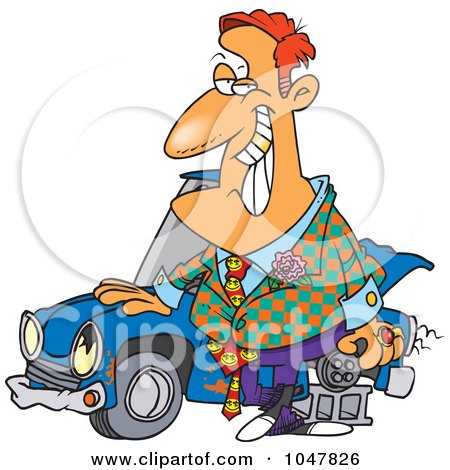Royalty-Free (RF) Clip Art Illustration of a Cartoon Shifty Car Salesman by toonaday