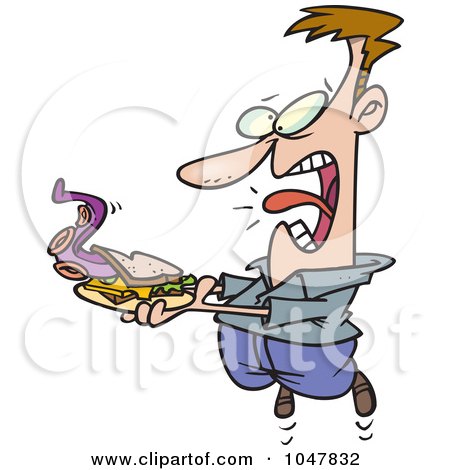 Royalty-Free (RF) Clip Art Illustration of a Cartoon Tentacle In A Seafood Sandwich by toonaday