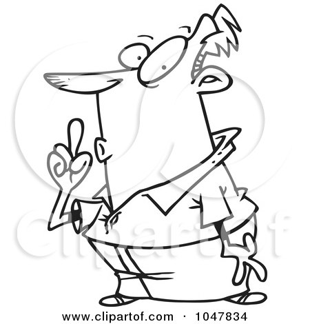 Royalty-Free (RF) Clip Art Illustration of a Cartoon Black And White Outline Design Of A Shushing Guy by toonaday