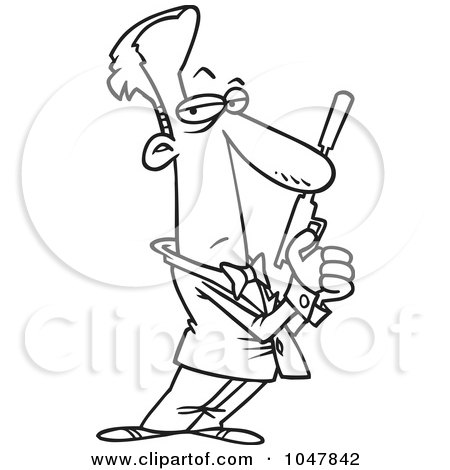 Royalty-Free (RF) Clip Art Illustration of a Cartoon Black And White Outline Design Of A Secret Agent by toonaday