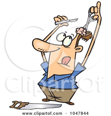 Royalty-Free (RF) Clip Art Illustration of a Cartoon Guy Doing His Own Brain Surgery by toonaday