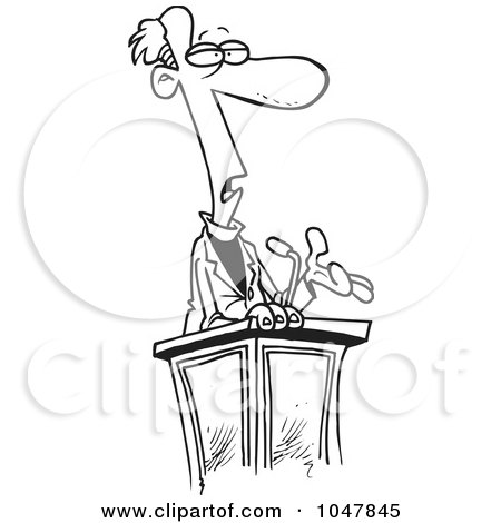 Royalty-Free (RF) Clip Art Illustration of a Cartoon Black And White Outline Design Of A Man Giving A Sermon by toonaday
