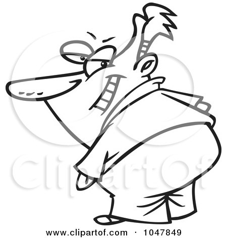 Royalty-Free (RF) Clip Art Illustration of a Cartoon Black And White Outline Design Of A Secretive Guy by toonaday