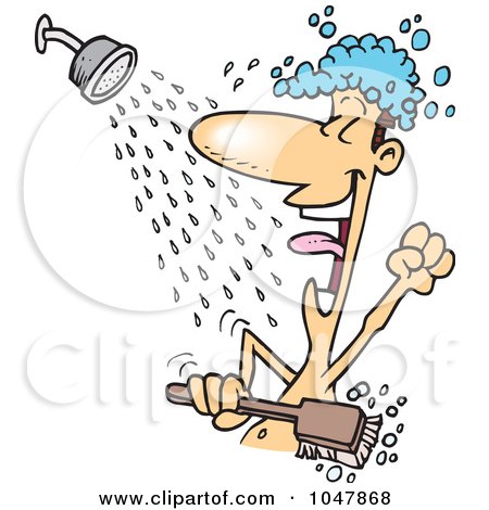 Royalty-Free (RF) Clip Art Illustration of a Cartoon Guy Singing In The Shower by toonaday