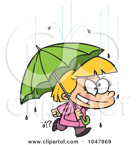 Royalty-Free (RF) Clip Art Illustration of a Cartoon Happy Girl With An Umbrella In The Rain by toonaday