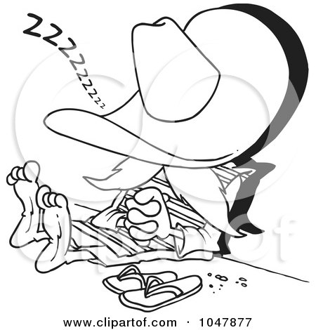 Royalty-Free (RF) Clip Art Illustration of a Cartoon Black And White Outline Design Of A Siesta Man by toonaday