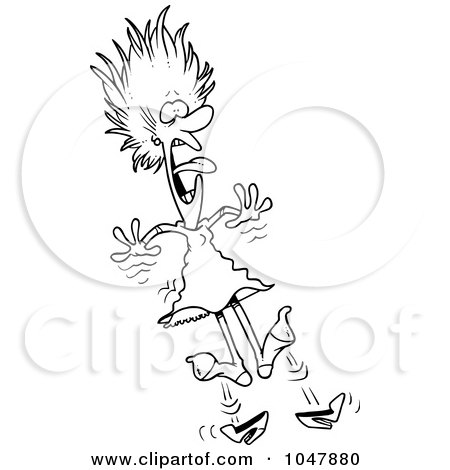 Royalty-Free (RF) Clip Art Illustration of a Cartoon Black And White Outline Design Of A Shocked Woman by toonaday