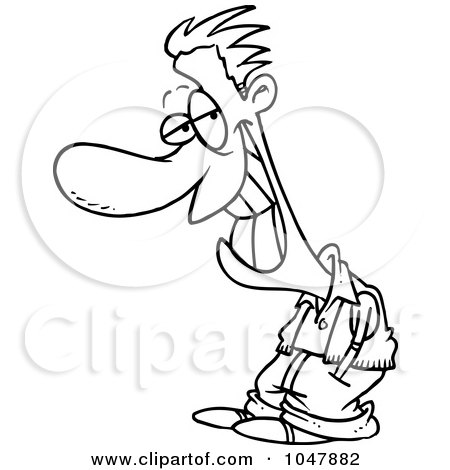 Royalty-Free (RF) Clip Art Illustration of a Cartoon Black And White Outline Design Of A Shifty Guy by toonaday