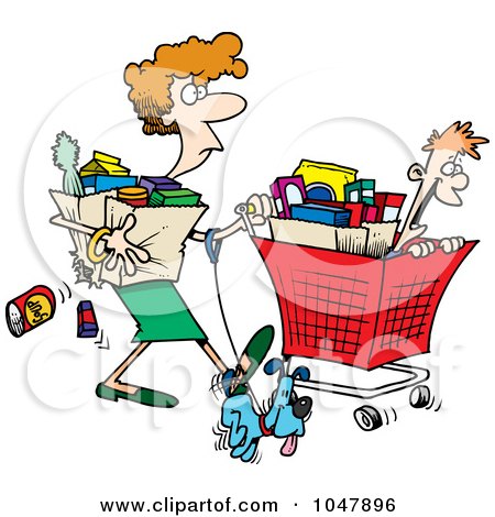Royalty-Free (RF) Clip Art Illustration of a Cartoon Woman Shopping With Her Son by toonaday