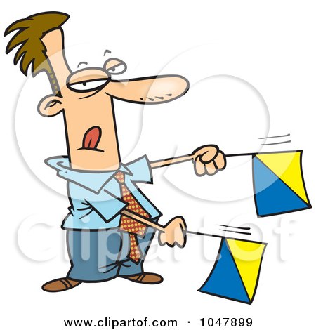 Royalty-Free (RF) Clip Art Illustration of a Cartoon Businessman Signaling With Flags by toonaday