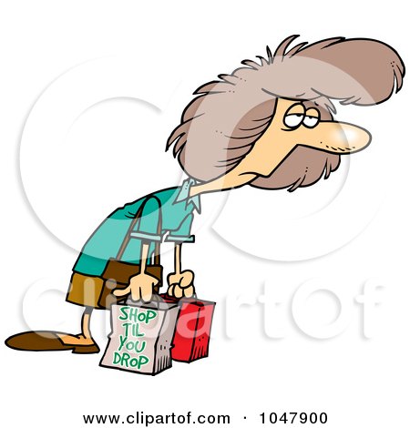 Royalty-Free (RF) Clip Art Illustration of a Cartoon Exhausted Shopaholic by toonaday