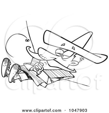 Royalty-Free (RF) Clip Art Illustration of a Cartoon Black And White Outline Design Of A Siesta Guy by toonaday