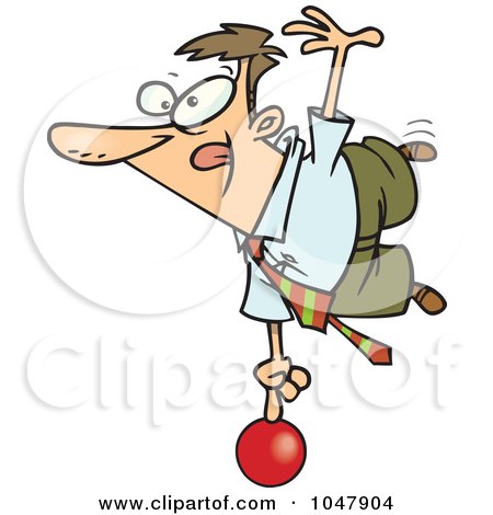 Royalty-Free (RF) Clip Art Illustration of a Cartoon Show Off Businessman Balanced On A Ball by toonaday