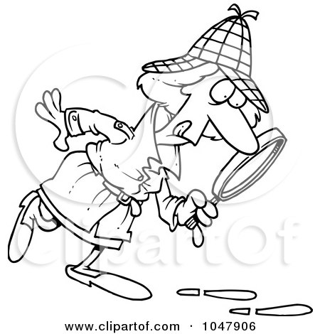 Royalty-Free (RF) Clip Art Illustration of a Cartoon Black And White Outline Design Of A Female Detective by toonaday