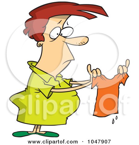 Royalty-Free (RF) Clip Art Illustration of a Cartoon Woman Holding A Shrunk Shirt by toonaday