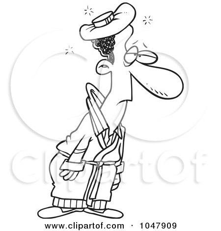 Royalty-Free (RF) Clip Art Illustration of a Cartoon Black And White Outline Design Of A Sick Black Man by toonaday