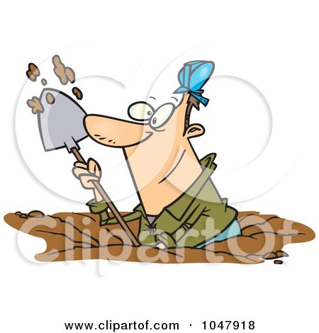 Royalty-Free (RF) Clip Art Illustration of a Cartoon Construction Worker Digging by toonaday