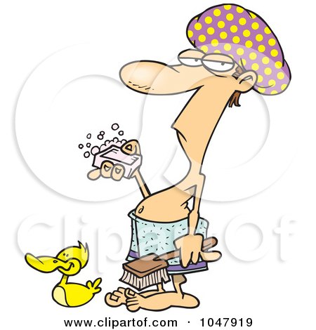 Royalty-Free (RF) Clip Art Illustration of a Cartoon Man Ready For A Shower by toonaday