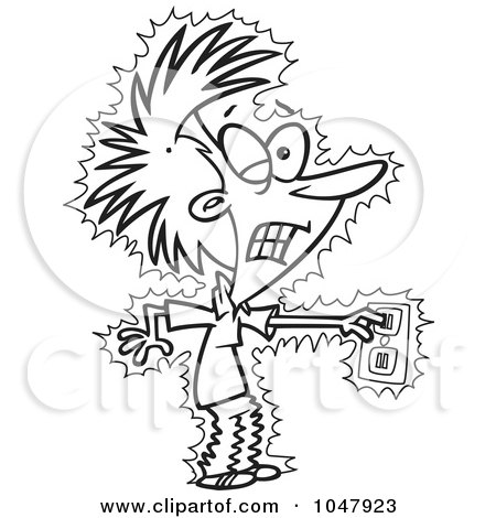 Royalty-Free (RF) Clip Art Illustration of a Cartoon Black And White Outline Design Of A Woman Being Shocked by toonaday