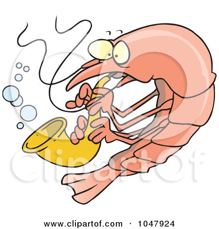 Royalty-Free (RF) Clip Art Illustration of a Cartoon Shrimp Playing A Saxophone by toonaday