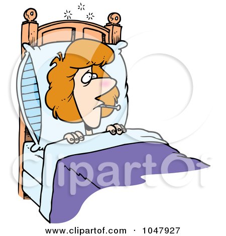 Royalty-Free (RF) Clip Art Illustration of a Cartoon Sick Woman In Bed by toonaday