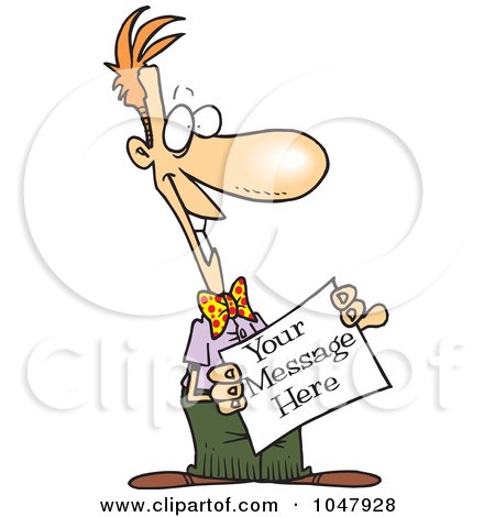 Royalty-Free (RF) Clip Art Illustration of a Cartoon Man Holding A Blank Sign by toonaday