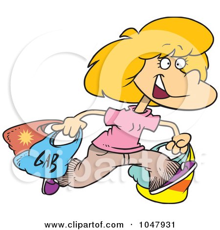 Royalty-Free (RF) Clip Art Illustration of a Cartoon Woman Carrying Shopping Bags by toonaday