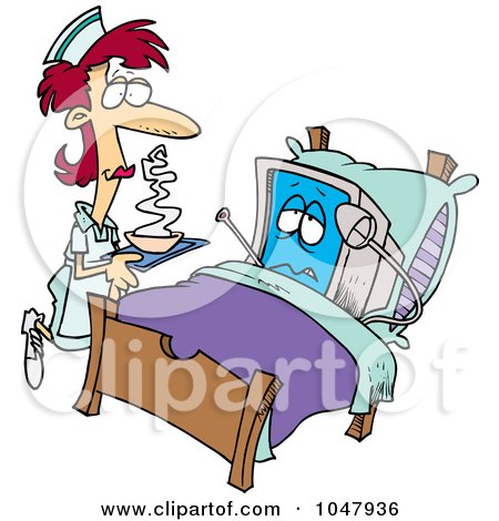 Royalty-Free (RF) Clip Art Illustration of a Cartoon Nurse Tending To A Sick Computer by toonaday