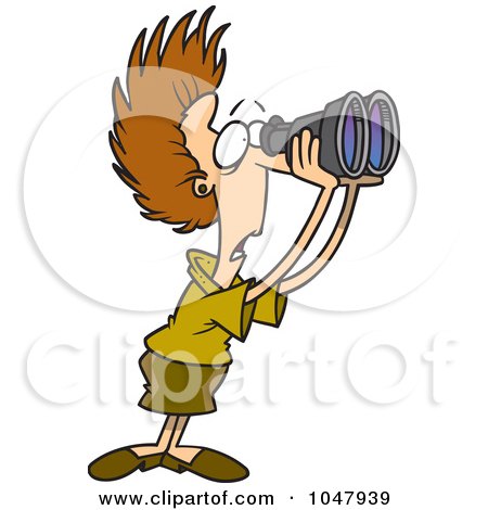 Royalty-Free (RF) Clip Art Illustration of a Cartoon Shocked Businesswoman Using Binoculars by toonaday