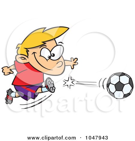 Royalty-Free (RF) Clip Art Illustration of a Cartoon Boy Kicking A Soccer Ball by toonaday