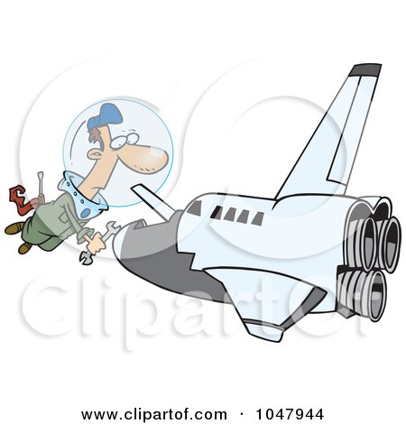 Royalty-Free (RF) Clip Art Illustration of a Cartoon Shuttle Mechanic Working by toonaday
