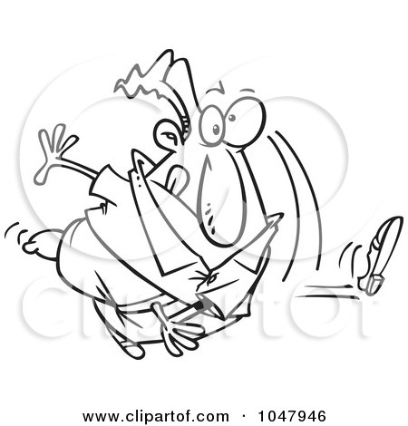 Royalty-Free (RF) Clip Art Illustration of a Cartoon Black And White Outline Design Of A Man Throwing A Shoe by toonaday