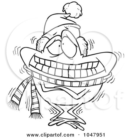 Royalty-Free (RF) Clip Art Illustration of a Cartoon Black And White Outline Design Of A Shivering Frog by toonaday