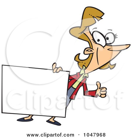 Royalty-Free (RF) Clip Art Illustration of a Cartoon Businesswoman Holding A Blank Sign by toonaday