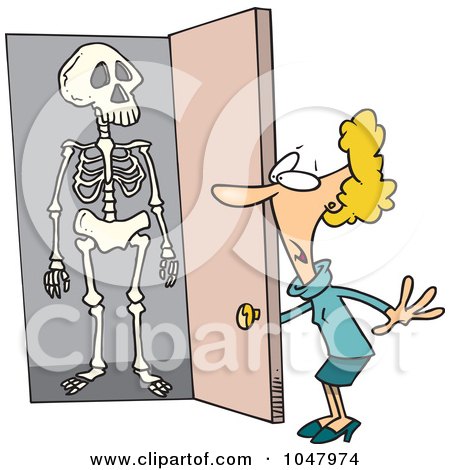 Royalty-Free (RF) Clip Art Illustration of a Cartoon Skeleton In A Woman's Closet by toonaday
