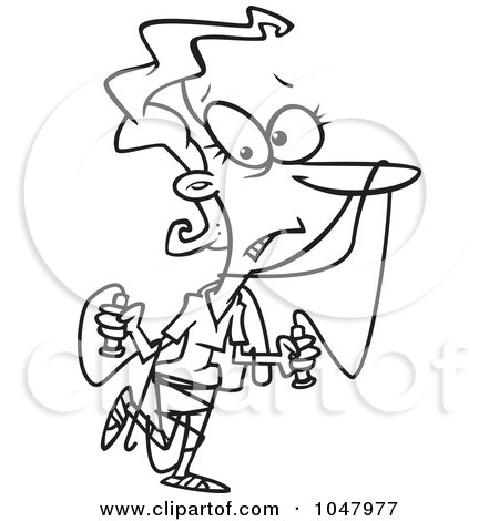 Royalty-Free (RF) Clip Art Illustration of a Cartoon Black And White Outline Design Of A Woman Tangled In Jump Rope by toonaday