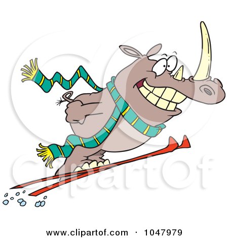 Royalty-Free (RF) Clip Art Illustration of a Cartoon Skiing Rhino by toonaday