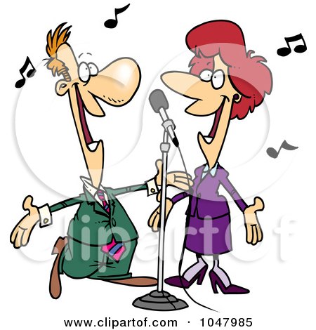 Royalty-Free (RF) Clip Art Illustration of a Cartoon Couple Singing by toonaday