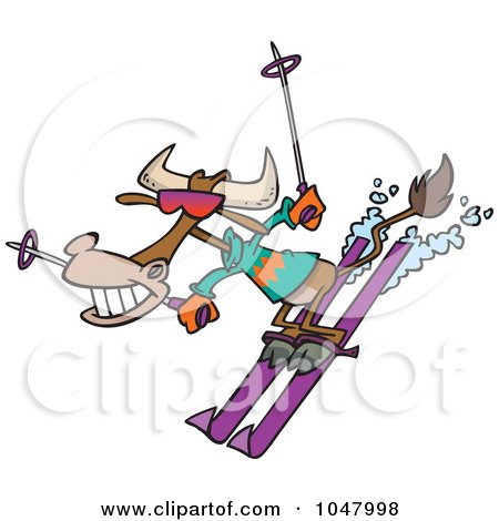 Royalty-Free (RF) Clip Art Illustration of a Cartoon Skiing Cow by toonaday