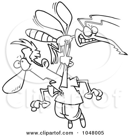Royalty-Free (RF) Clip Art Illustration of a Cartoon Black And White Outline Design Of A Skeeter Stealing A Man by toonaday