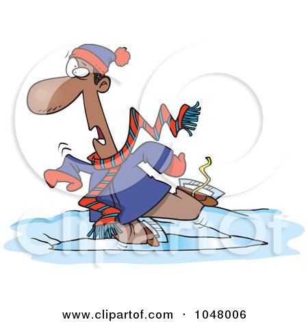 Royalty-Free (RF) Clip Art Illustration of a Cartoon Man Falling While Ice Skating by toonaday
