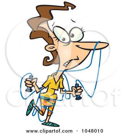 Royalty-Free (RF) Clip Art Illustration of a Cartoon Woman Tangled In Jump Rope by toonaday
